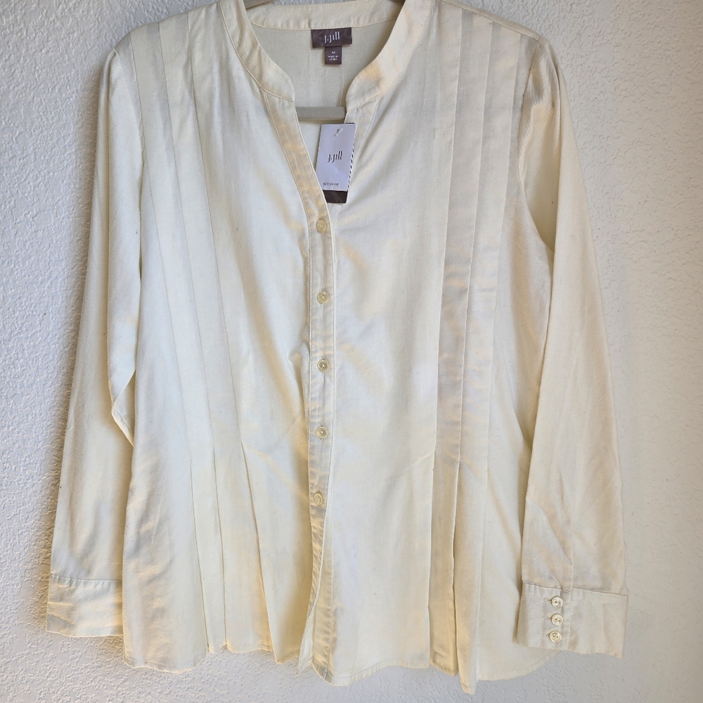 J. JILL 100% Cotton pastel green Button down Mandarin Collar Tunic Blouse Top M